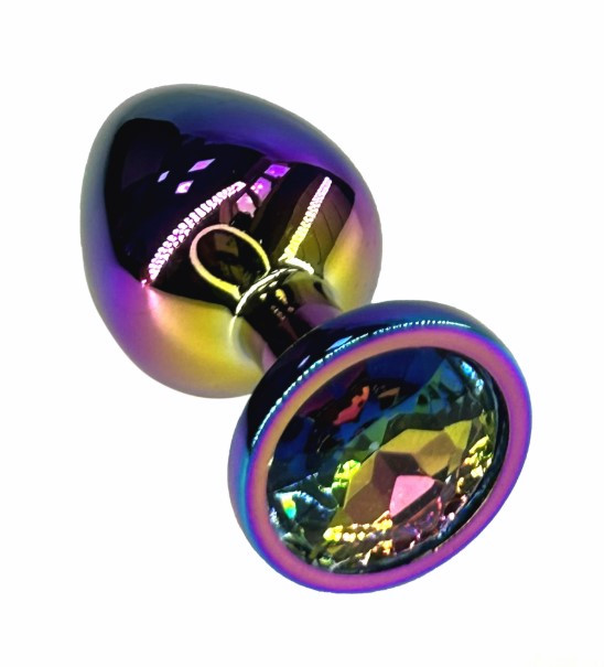 Анальная пробка радужная с красным кристаллом Ø 42 мм