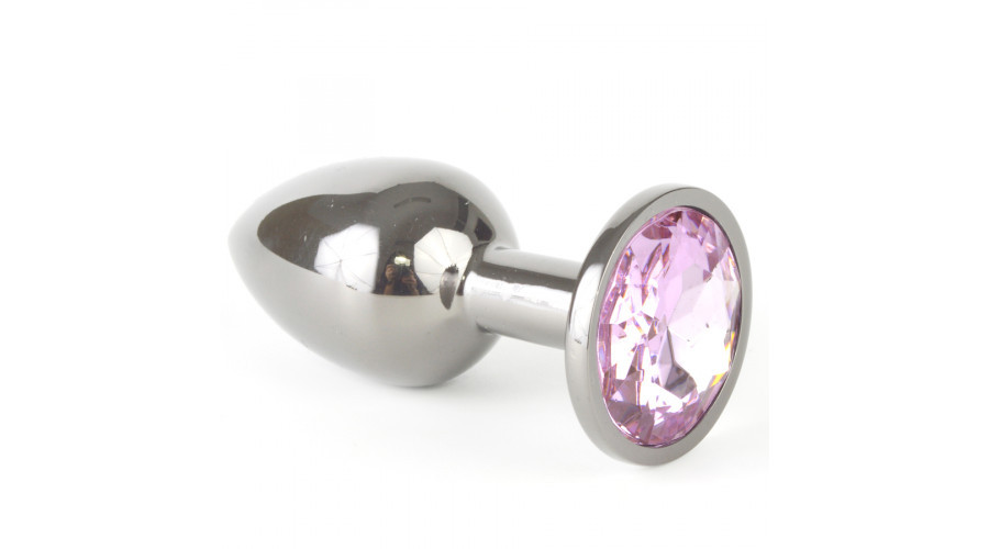 Анальная пробка серебро с розовым кристаллом Ø 34 мм