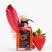Комплект для игр Orgie Lips Massage со вкусом клубники (съедобное масло, перо) 100мл