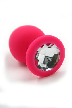 Анальная пробка розовая, цвет кристалла прозрачный, силикон Ø 35 мм