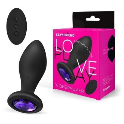 Анальная втулка черная/фиолетовый с вибрацией и пультом Ø32