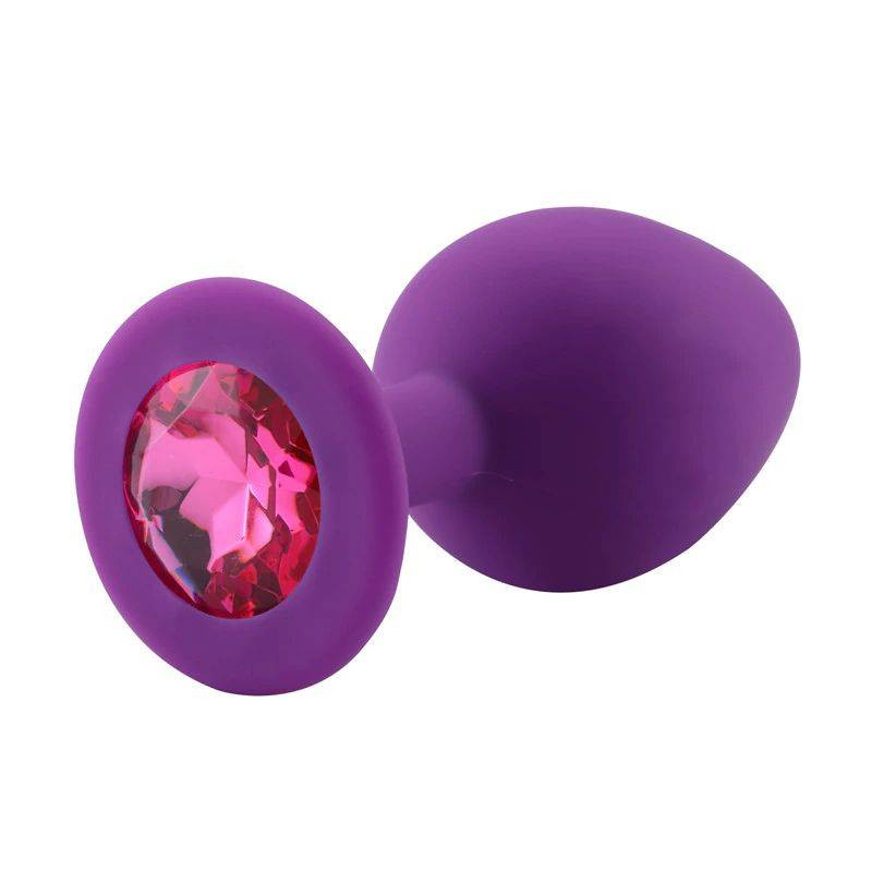 Анальная пробка фиолетовая, цвет кристалла рубиновый, силикон D28