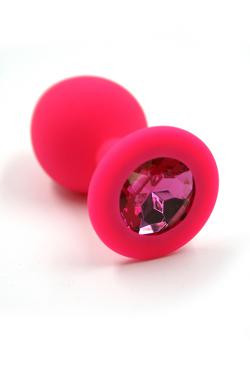 Анальная пробка розовая, цвет кристалла розовый, силикон Ø 35 мм