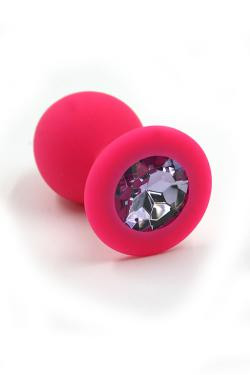 Анальная пробка розовая, цвет кристалла лиловый, силикон D28