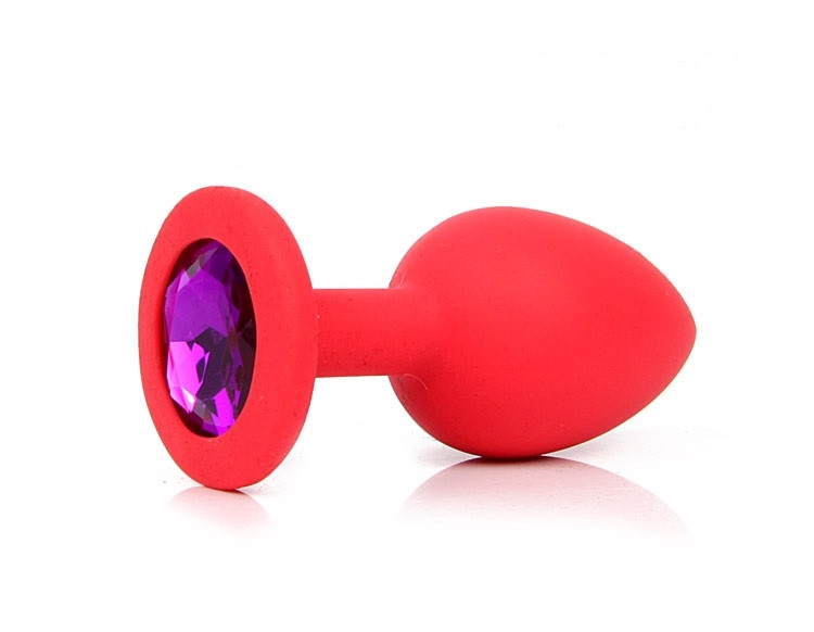 Анальная пробка красная, цвет кристалла фиолетовый, силикон D28