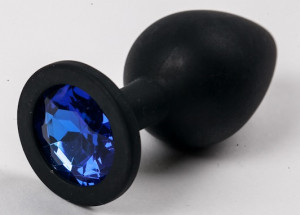 Анальная пробка черная, цвет кристалла синий, силикон D28
