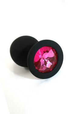 Анальная пробка черная, цвет кристалла розовый, силикон D35