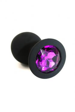 Анальная пробка черная, цвет кристалла фиолетовый, силикон D35