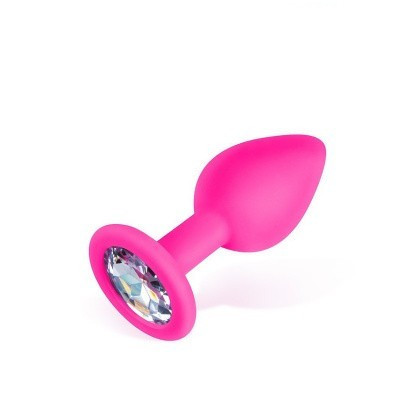 Анальная пробка розовая, цвет кристалла прозрачный, силикон Ø28 мм