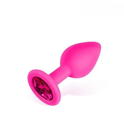 Анальная пробка розовая, цвет кристалла рубиновый, силикон Ø28