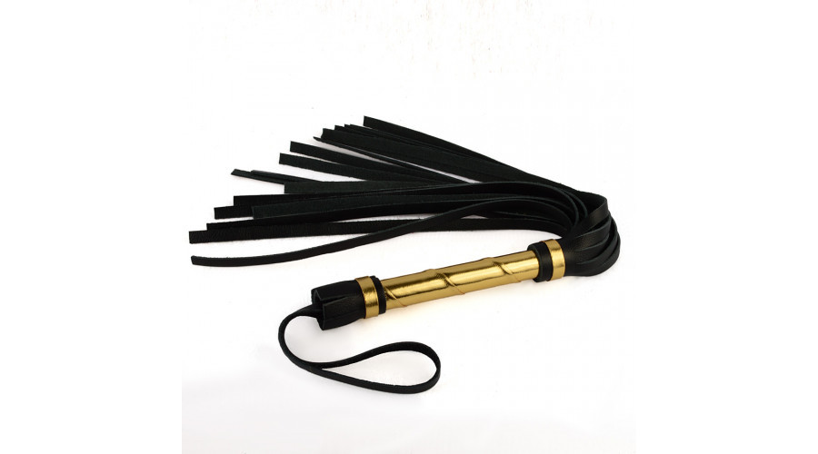 Плеть кожа лаковая черная с золотой ручкой, 40 см