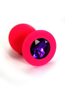 Анальная пробка розовая, цвет кристалла фиолетовый, силикон Ø 35 мм