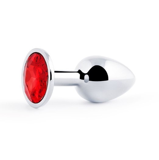 Анальная пробка серебро с красным кристаллом Ø 34 мм