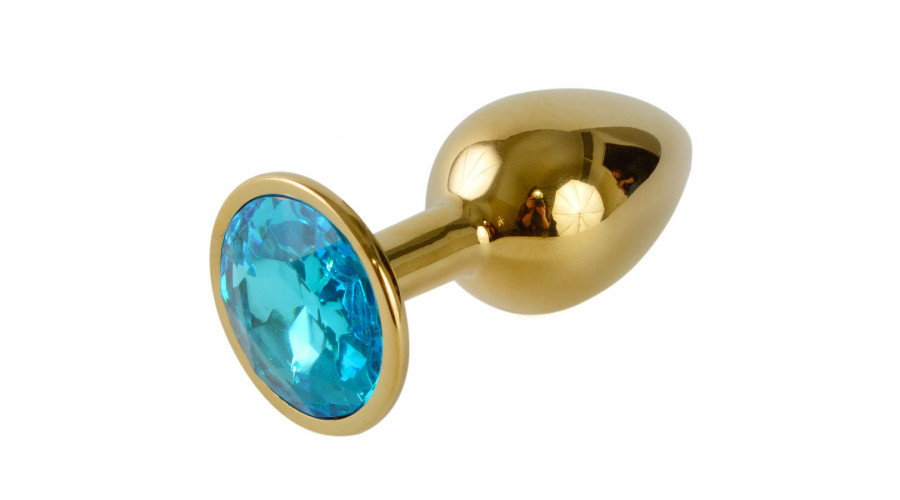 Анальная пробка золотая с голубым кристаллом Ø 28 