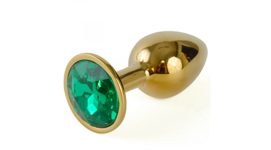 Анальная пробка золотая с зеленым кристаллом Ø 28 