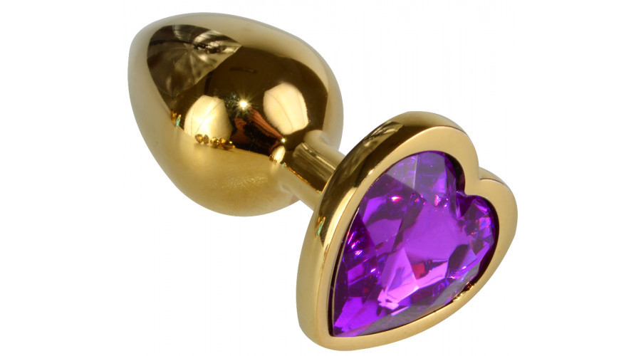 Анальная пробка сердце золотая с фиолетовым кристаллом Ø 28 