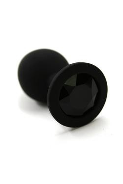 Анальная пробка черная, цвет кристалла черный, силикон D35