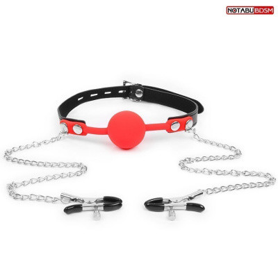 Кляп красный  с зажимами