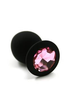 Анальная пробка черная, цвет кристалла розовый, силикон D 28