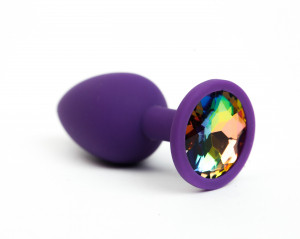 Анальная пробка фиолетовая, цвет кристалла разноцветный, силикон D28