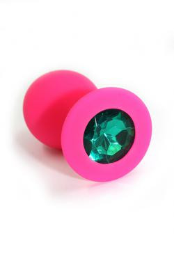 Анальная пробка розовая, цвет кристалла зеленый, силикон D 35мм