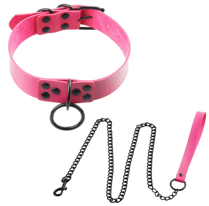 Ошейник с поводком цепочкой розовый