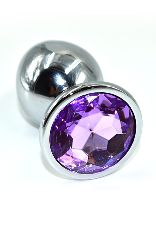 Анальная пробка серебро с фиолетовым кристаллом Ø 42 мм