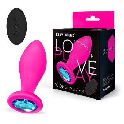 Анальная втулка фуксия/голубой с вибрацией и пультом Ø32