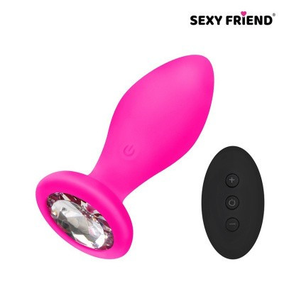 Анальная втулка фуксия/прозрачный с вибрацией и пультом Ø32