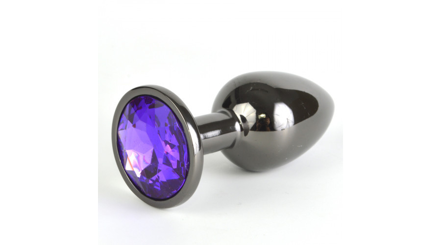 Анальная пробка неохром с фиолетовым кристаллом Ø 28 мм