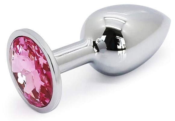 Анальная пробка серебро с розовым кристаллом Ø 28 мм