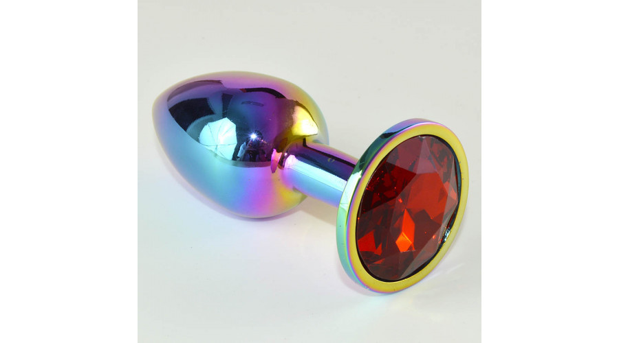 Анальная пробка радужная с красным кристаллом Ø 42 мм