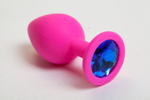 Анальная пробка розовая, цвет кристалла синий, силикон D 35