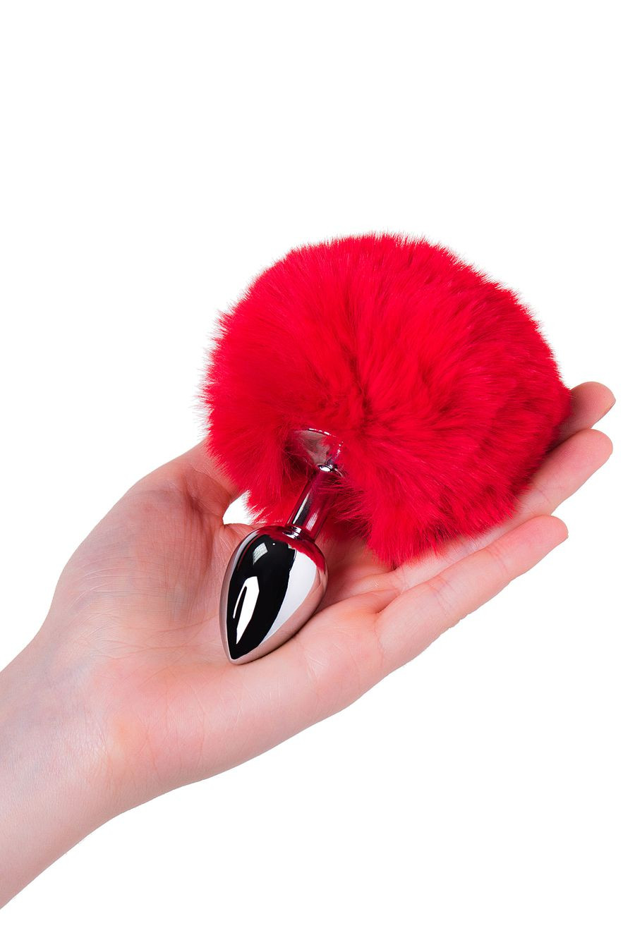 Анальная пробка металлическая, хвостик красный