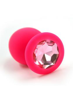 Анальная пробка розовая, цвет кристалла розовый, силикон D28