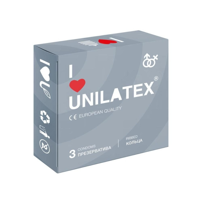 Презервативы UNILATEX "RIBBED" с рифленой поверхностью, 3шт