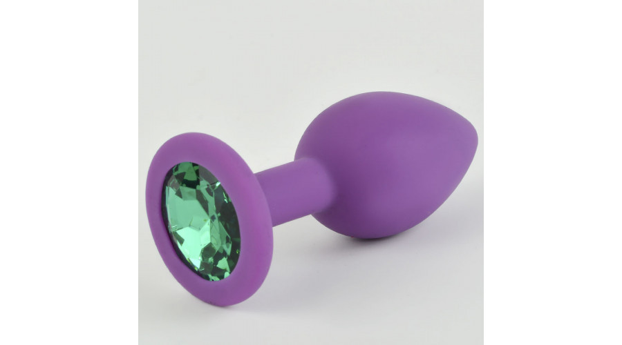 Анальная пробка фиолетовая, цвет кристалла зеленый, силикон D35