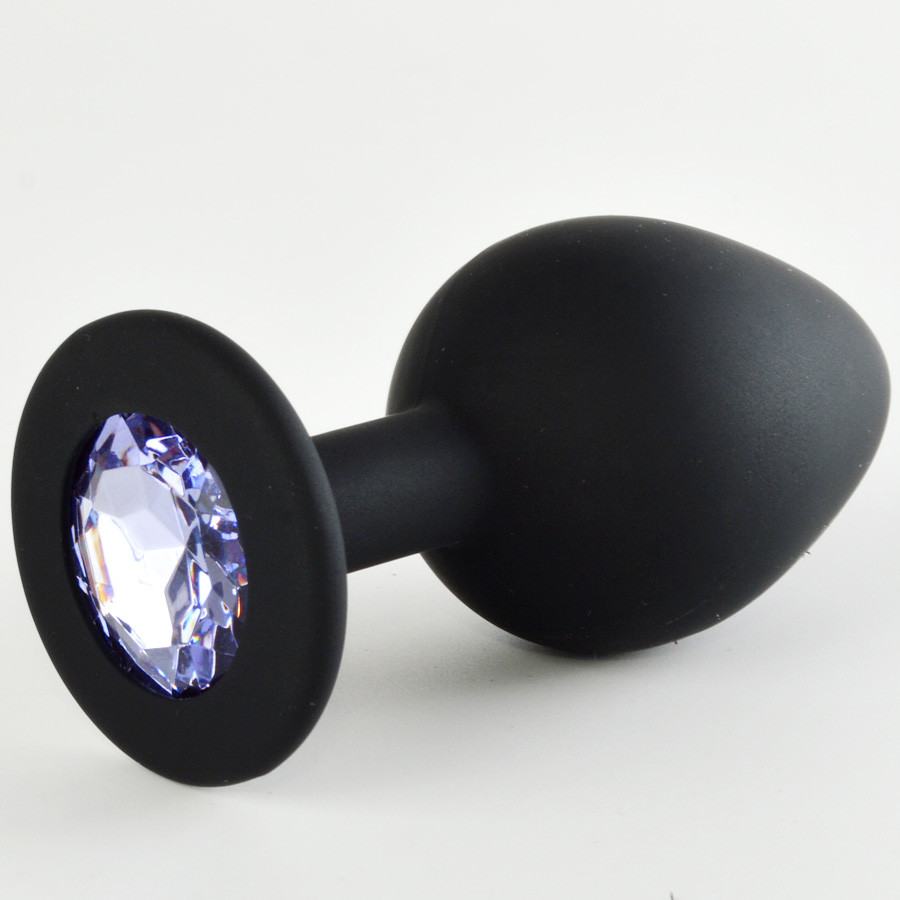Анальная пробка черная, цвет кристалла лиловый, силикон D35