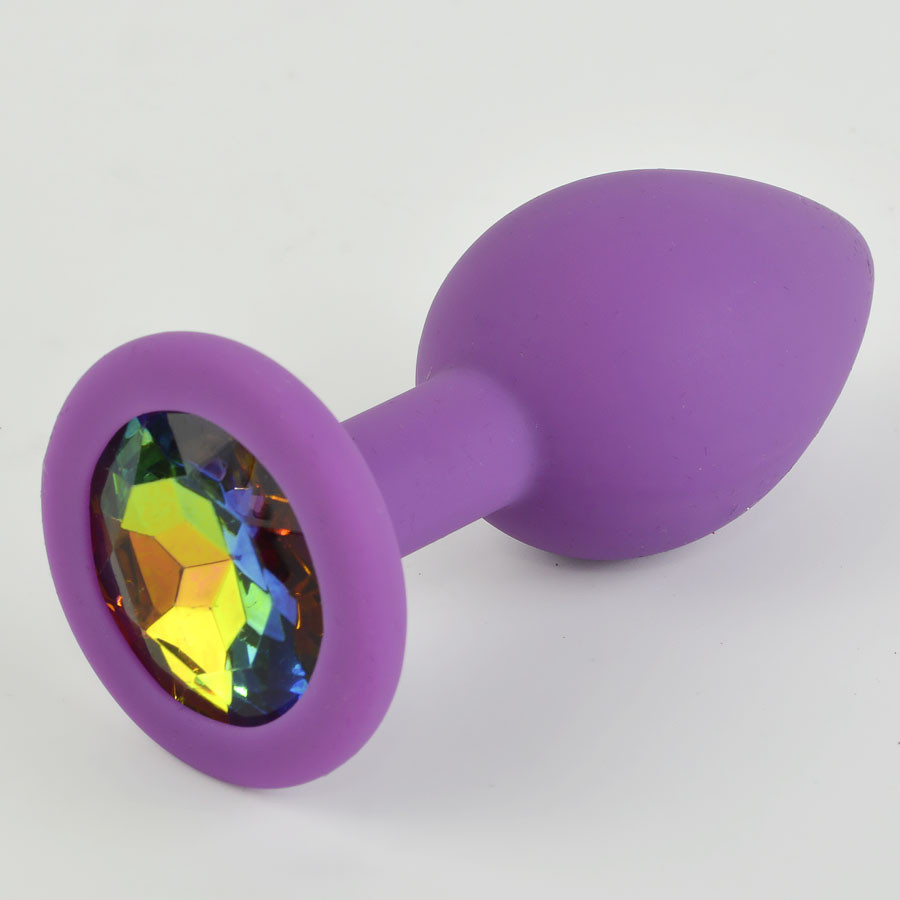 Анальная пробка фиолетовая, цвет кристалла цветной, силикон Ø28