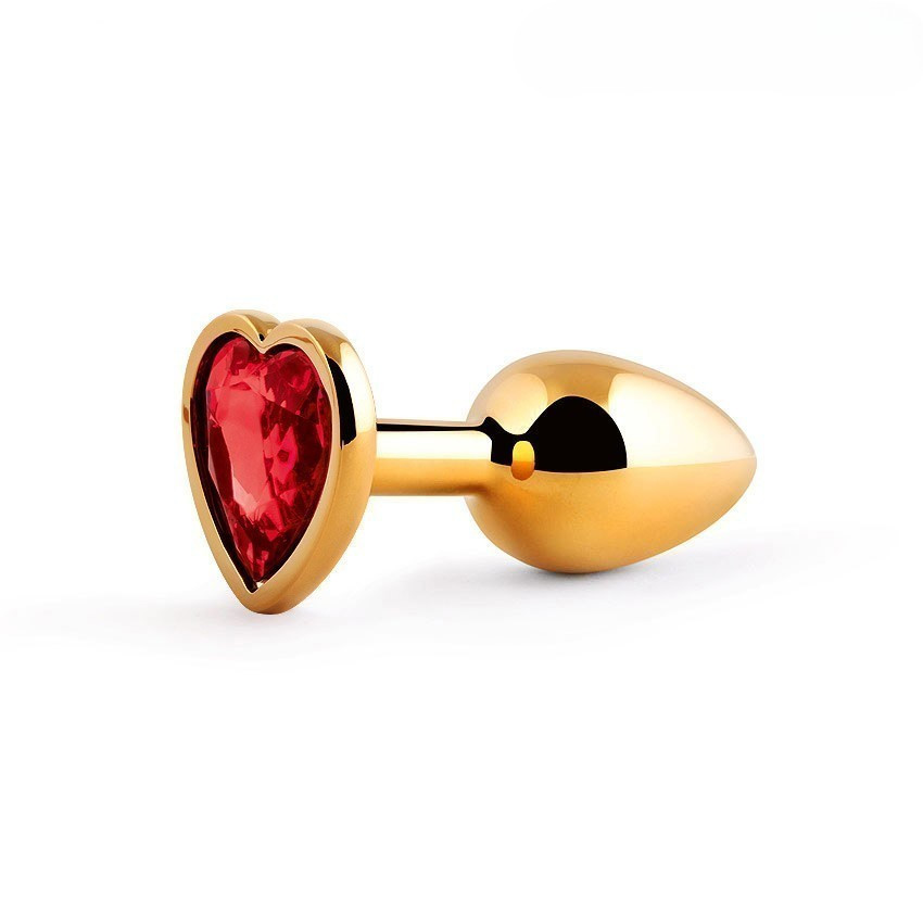 Анальная пробка сердце золотая с красным кристаллом Ø 28 