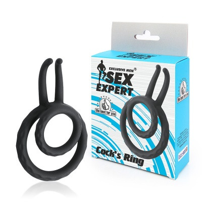 Кольцо черное SEX EXPERT двойное	с усиками						