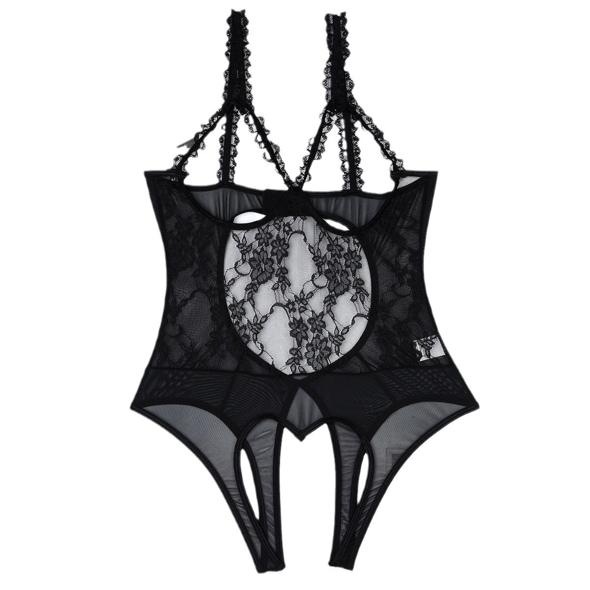 Боди кружевное открытое, XL черное