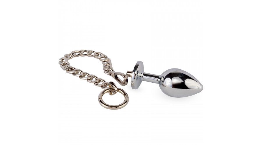 Анальная пробка серебро с цепочкой Ø 34 мм