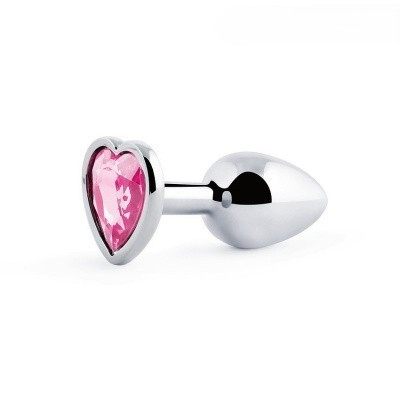 Анальная пробка серебро сердце с лиловым кристаллом Ø 28 мм