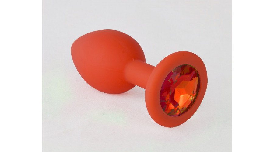 Анальная пробка красная, цвет кристалла красный, силикон Ø28