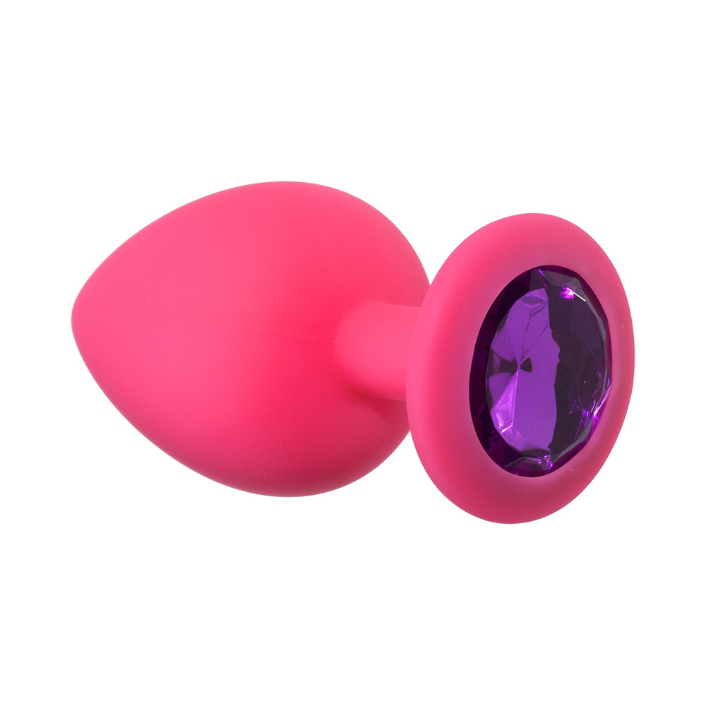 Анальная пробка розовая, цвет кристалла фиолетовый, силикон Ø42