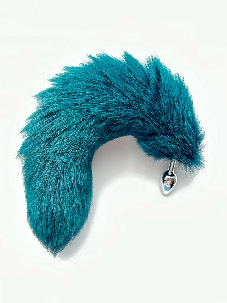 Анальная пробка металлическая Ø 2,8 хвостик  зеленый песец