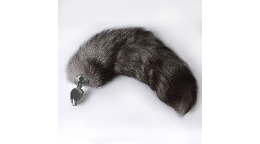 Анальная пробка металлическая Ø 3,4 хвостик черная чернобурка