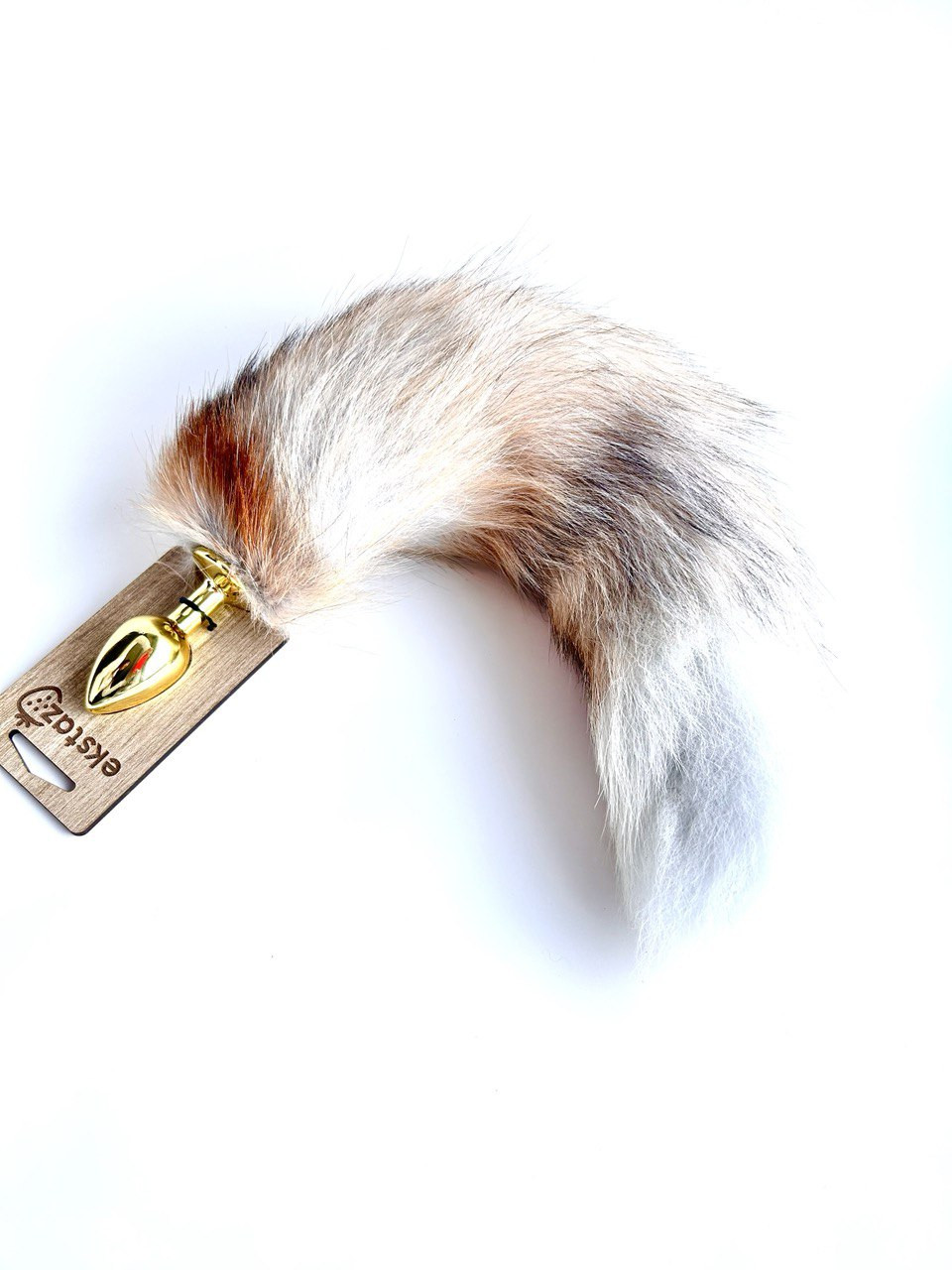 Анальная пробка металлическая золото Ø 2,7 хвостик серый/рыжий песец 