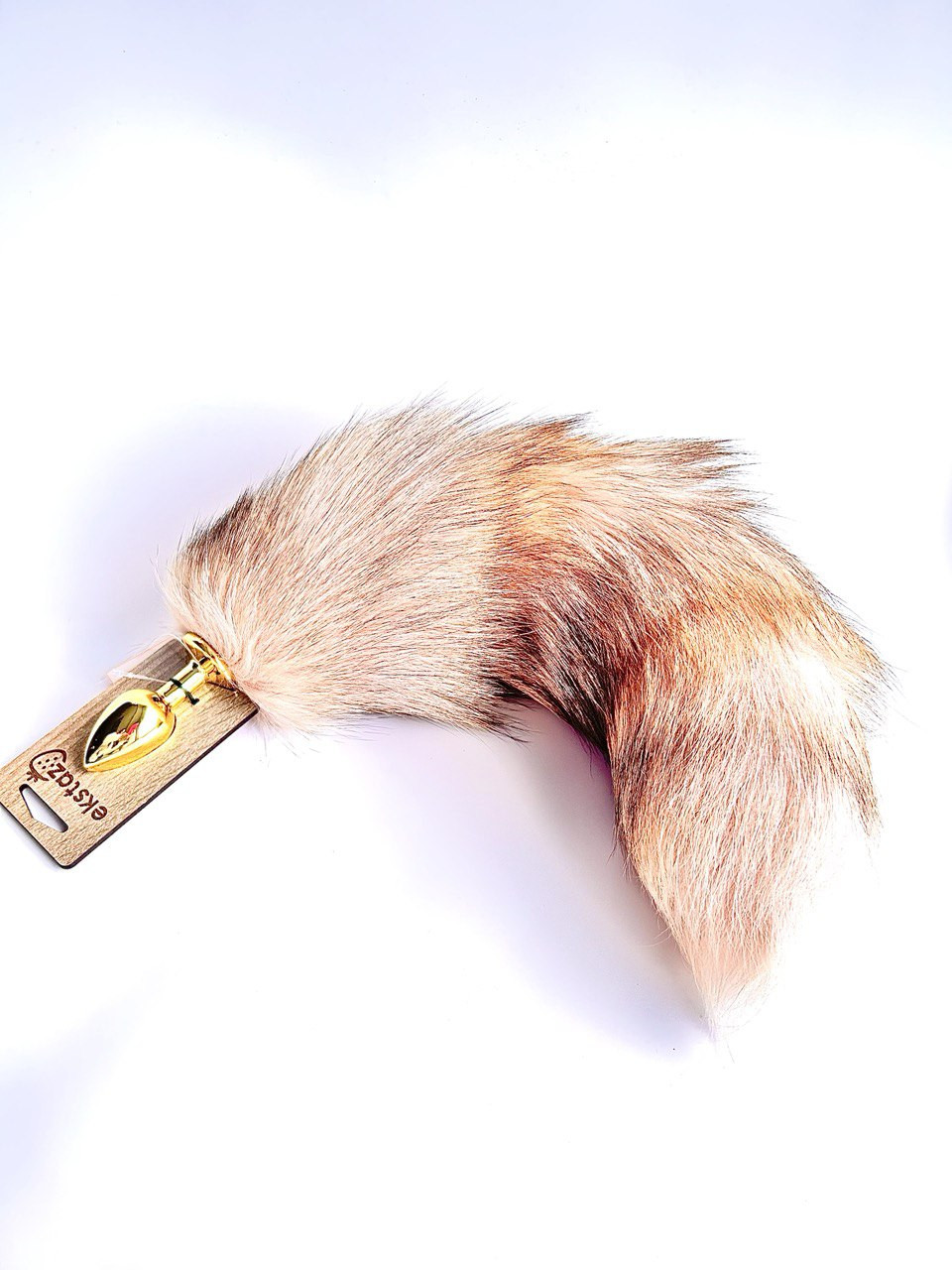 Анальная пробка металлическая золото Ø 2,8 бежево/рыжий песец
